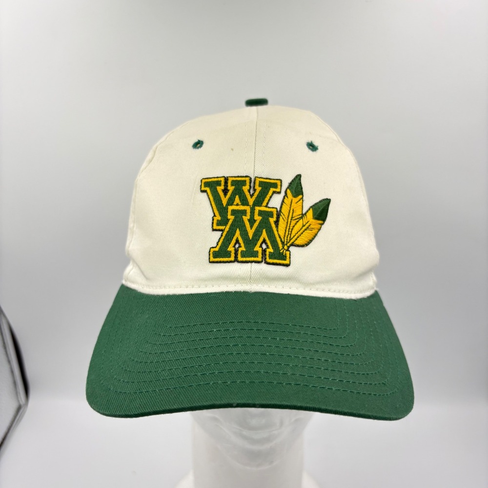 Vintage William & Mary Tribe Snapback Hat Kudzu White Green Embroidered Cap